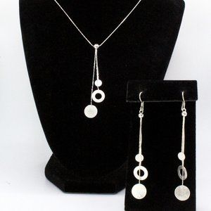 Contemporary Sterling Silver Drop Circular Exquisite Dainty Necklace Set